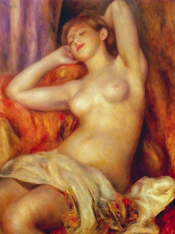 The Sleeping Bather Black Ornate Wood Framed Art Print with Double Matting by Renoir, Pierre-Auguste