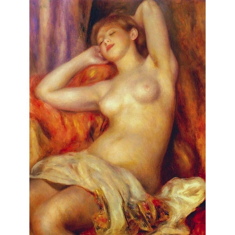 The Sleeping Bather Black Modern Wood Framed Art Print by Renoir, Pierre-Auguste