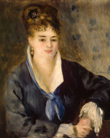 Woman in Black Black Ornate Wood Framed Art Print with Double Matting by Renoir, Pierre-Auguste