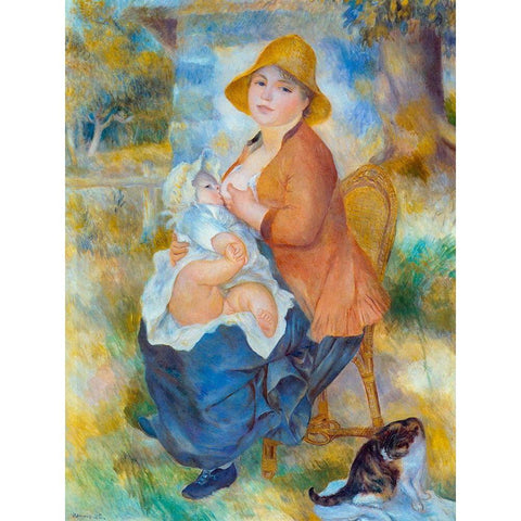 Maternity Black Modern Wood Framed Art Print with Double Matting by Renoir, Pierre-Auguste