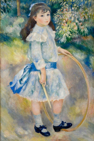 Girl with a Hoop White Modern Wood Framed Art Print with Double Matting by Renoir, Pierre-Auguste