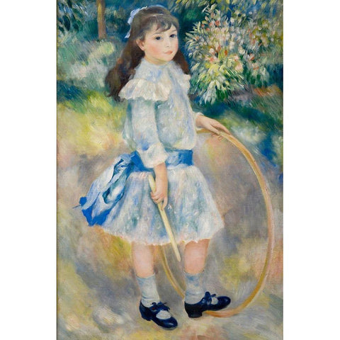 Girl with a Hoop White Modern Wood Framed Art Print by Renoir, Pierre-Auguste