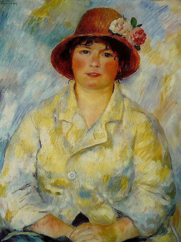 Portrait of Madame Renoir White Modern Wood Framed Art Print with Double Matting by Renoir, Pierre-Auguste