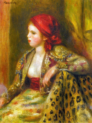 Odalisque Black Ornate Wood Framed Art Print with Double Matting by Renoir, Pierre-Auguste