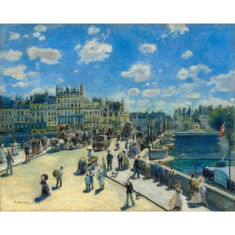 Pont Neuf Black Modern Wood Framed Art Print with Double Matting by Renoir, Pierre-Auguste