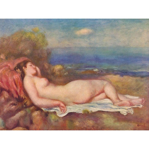 Sleeping by the sea White Modern Wood Framed Art Print by Renoir, Pierre-Auguste