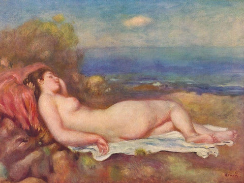 Sleeping by the sea White Modern Wood Framed Art Print with Double Matting by Renoir, Pierre-Auguste