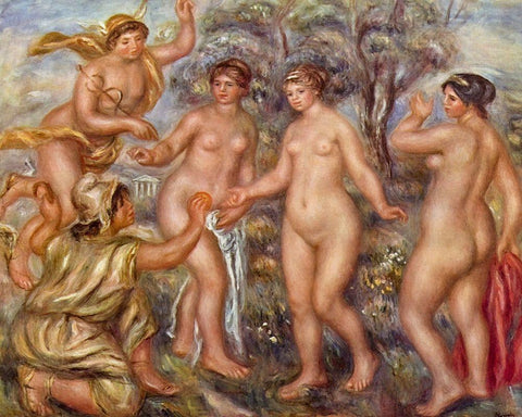 The Judgment of Paris White Modern Wood Framed Art Print with Double Matting by Renoir, Pierre-Auguste