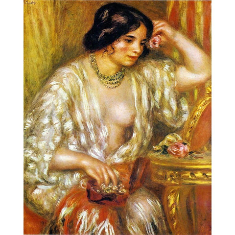 Gabrielle with Jewellery Gold Ornate Wood Framed Art Print with Double Matting by Renoir, Pierre-Auguste