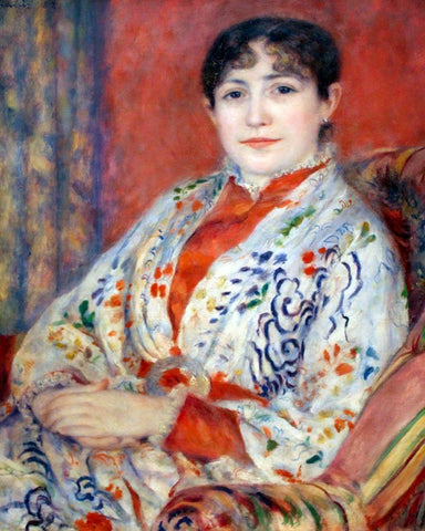 Portrait of Madame Henriot White Modern Wood Framed Art Print with Double Matting by Renoir, Pierre-Auguste