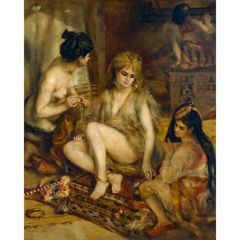 Parisiennes in Algerian Costume or Harem White Modern Wood Framed Art Print by Renoir, Pierre-Auguste