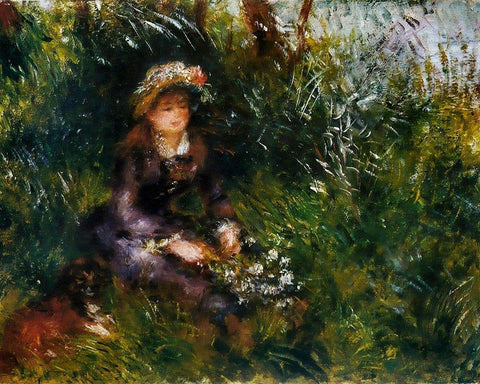 Madame Renoir with the dog White Modern Wood Framed Art Print with Double Matting by Renoir, Pierre-Auguste