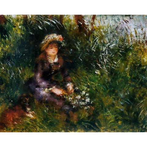 Madame Renoir with the dog White Modern Wood Framed Art Print by Renoir, Pierre-Auguste