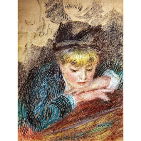 Portrait of a girl Black Modern Wood Framed Art Print by Renoir, Pierre-Auguste