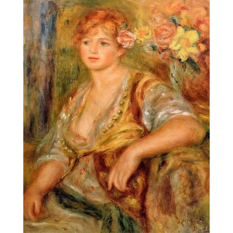 Blonde Girl with a Rose Gold Ornate Wood Framed Art Print with Double Matting by Renoir, Pierre-Auguste