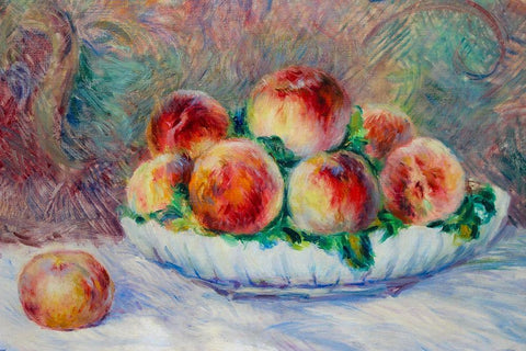 Peaches White Modern Wood Framed Art Print with Double Matting by Renoir, Pierre-Auguste