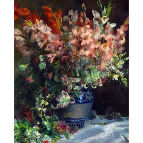 Gladioli in a Vase Black Modern Wood Framed Art Print by Renoir, Pierre-Auguste