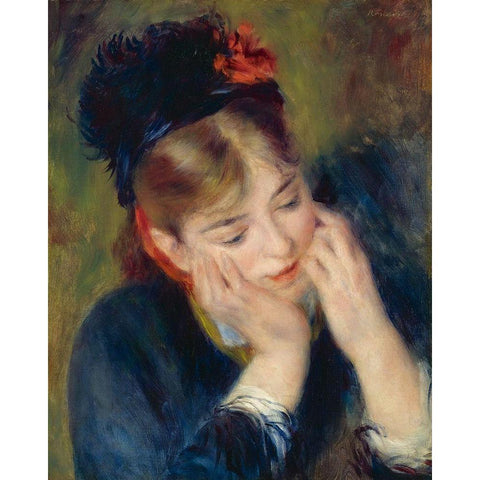 Reflection Black Modern Wood Framed Art Print with Double Matting by Renoir, Pierre-Auguste