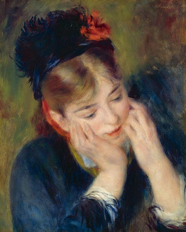 Reflection White Modern Wood Framed Art Print with Double Matting by Renoir, Pierre-Auguste
