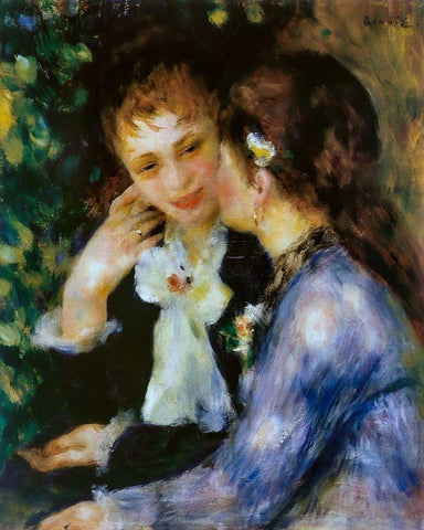 Confidences White Modern Wood Framed Art Print with Double Matting by Renoir, Pierre-Auguste