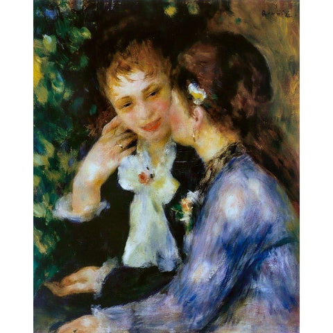 Confidences Black Modern Wood Framed Art Print by Renoir, Pierre-Auguste