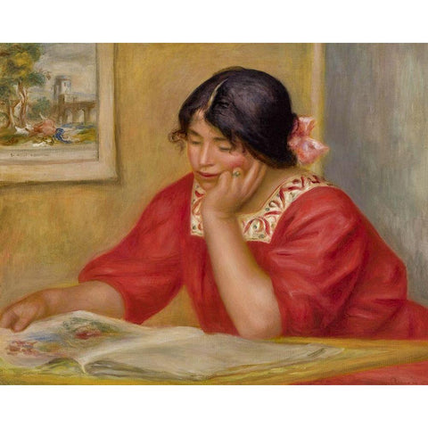 LÃ©ontine lisant Black Modern Wood Framed Art Print by Renoir, Pierre-Auguste