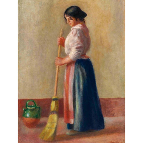 The Sweeper Gold Ornate Wood Framed Art Print with Double Matting by Renoir, Pierre-Auguste