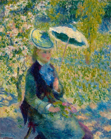 The parasol White Modern Wood Framed Art Print with Double Matting by Renoir, Pierre-Auguste