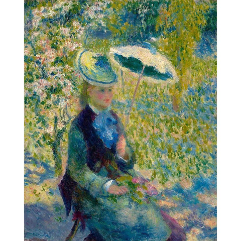 The parasol Black Modern Wood Framed Art Print by Renoir, Pierre-Auguste