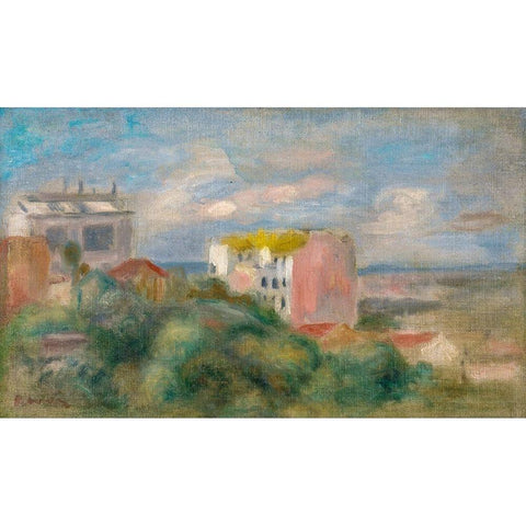 View of Montmartre Black Modern Wood Framed Art Print with Double Matting by Renoir, Pierre-Auguste