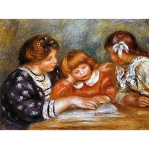 The Lesson Black Modern Wood Framed Art Print by Renoir, Pierre-Auguste