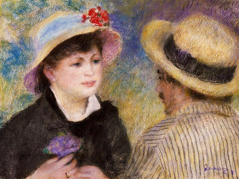 Boating Couple White Modern Wood Framed Art Print with Double Matting by Renoir, Pierre-Auguste