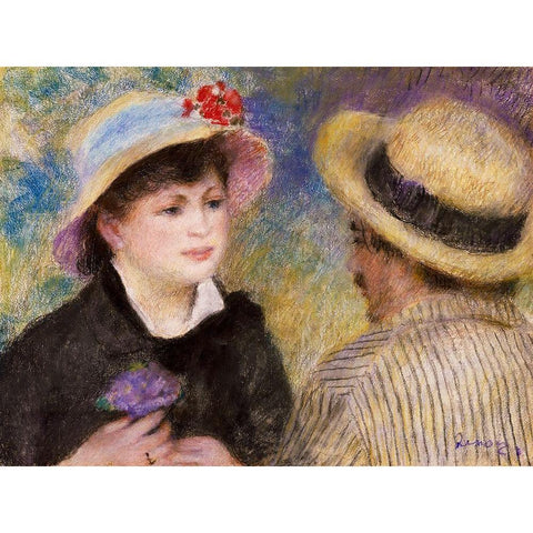 Boating Couple Black Modern Wood Framed Art Print by Renoir, Pierre-Auguste