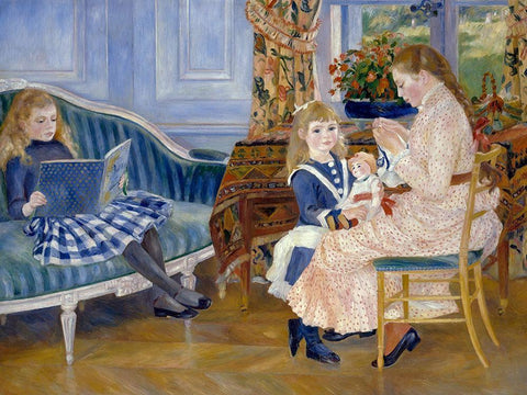 Childrens Afternoon at Wargemont White Modern Wood Framed Art Print with Double Matting by Renoir, Pierre-Auguste