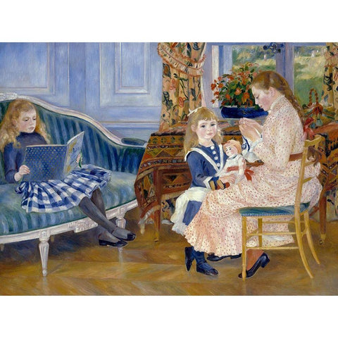 Childrens Afternoon at Wargemont Gold Ornate Wood Framed Art Print with Double Matting by Renoir, Pierre-Auguste