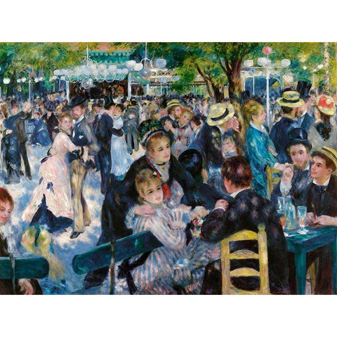 Dance at Le Moulin de la Galette Black Modern Wood Framed Art Print with Double Matting by Renoir, Pierre-Auguste