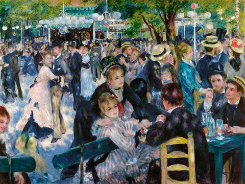 Dance at Le Moulin de la Galette Black Ornate Wood Framed Art Print with Double Matting by Renoir, Pierre-Auguste
