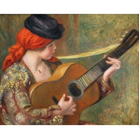 Young Spanish Woman with a Guitar Black Modern Wood Framed Art Print with Double Matting by Renoir, Pierre-Auguste