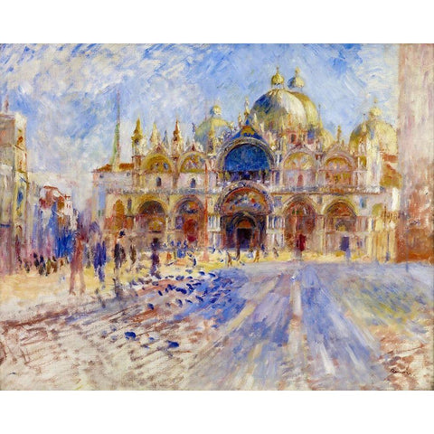 The Piazza San Marco, Venice Gold Ornate Wood Framed Art Print with Double Matting by Renoir, Pierre-Auguste