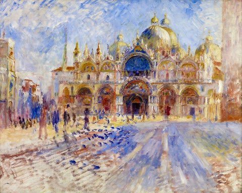 The Piazza San Marco, Venice Black Ornate Wood Framed Art Print with Double Matting by Renoir, Pierre-Auguste