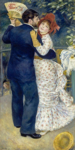 Country Dance White Modern Wood Framed Art Print with Double Matting by Renoir, Pierre-Auguste