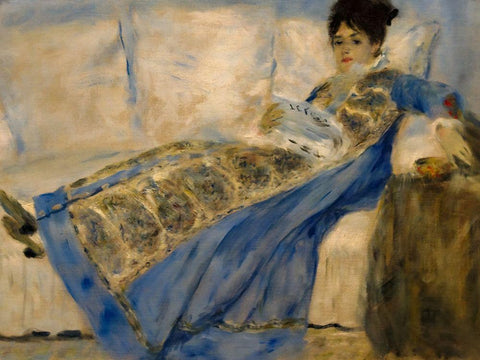 Madame Claude Monet White Modern Wood Framed Art Print with Double Matting by Renoir, Pierre-Auguste