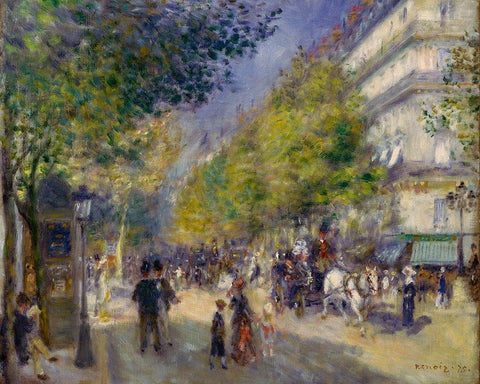 The Grands Boulevards Black Ornate Wood Framed Art Print with Double Matting by Renoir, Pierre-Auguste