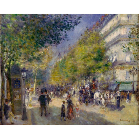 The Grands Boulevards White Modern Wood Framed Art Print by Renoir, Pierre-Auguste