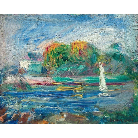 The Blue River White Modern Wood Framed Art Print by Renoir, Pierre-Auguste