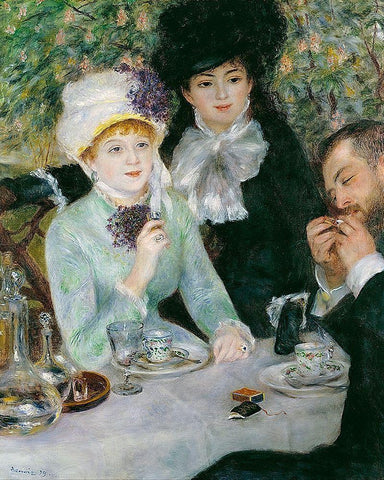 After the Luncheon White Modern Wood Framed Art Print with Double Matting by Renoir, Pierre-Auguste