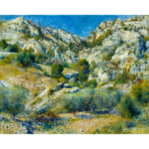 Rocky Crags at LEstaque White Modern Wood Framed Art Print by Renoir, Pierre-Auguste