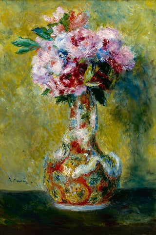 Bouquet in a Vase Black Ornate Wood Framed Art Print with Double Matting by Renoir, Pierre-Auguste