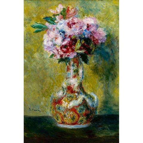 Bouquet in a Vase Black Modern Wood Framed Art Print with Double Matting by Renoir, Pierre-Auguste