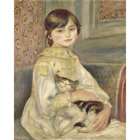 Julie Manet Black Modern Wood Framed Art Print with Double Matting by Renoir, Pierre-Auguste